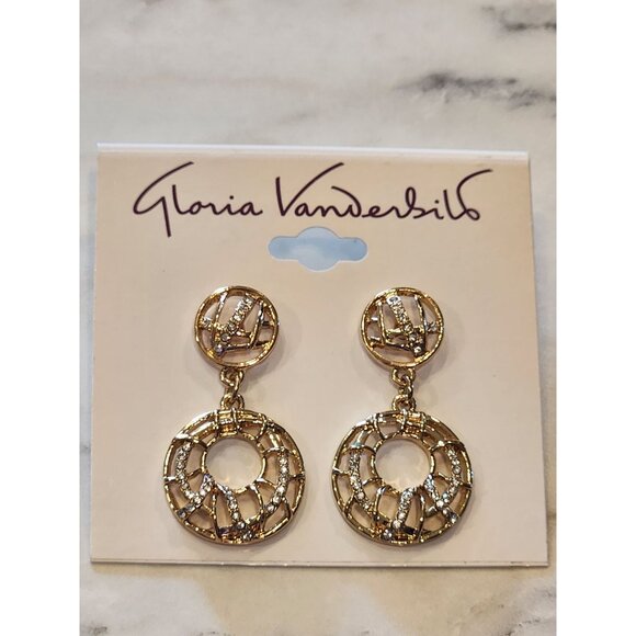 Goldtone Gloria Vanderbilt Round Drop Earrings With Rhinestone Accents - Picture 1 of 5